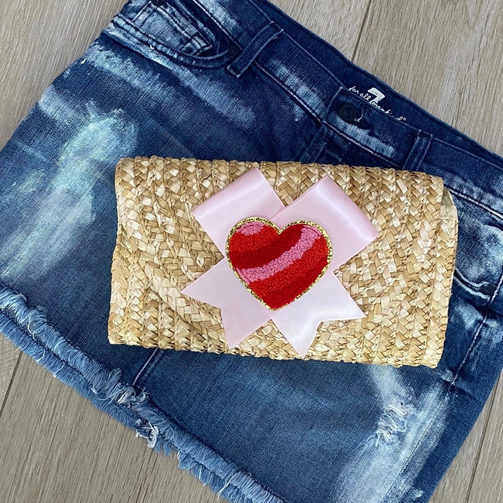 Heart Rattan Straw Clutch